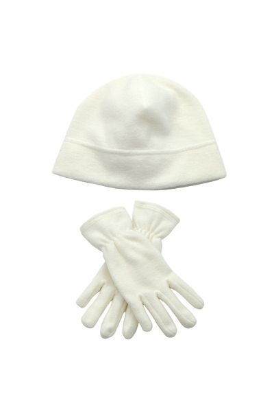 AXE SPORTSWEAR Women's Winter Ecru Thermal Fleece Gloves - Fleece Beanie Set of 2