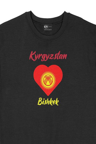 Cix Hanorac negru cu inimă steagul Bishkek Kârgâzstan