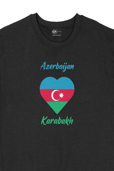 Cix Hanorac negru cu inimă cu steag Karabakh Azerbaidjan