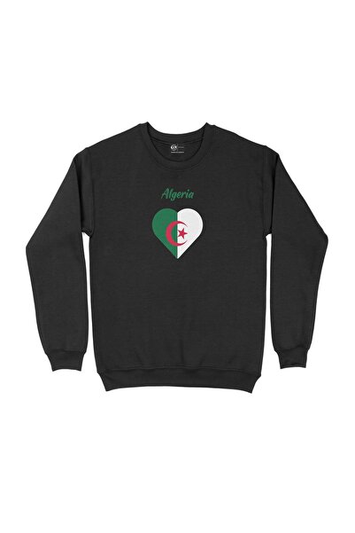 Cix Cezayir Bayraklı Kalpli Siyah Sweatshirt