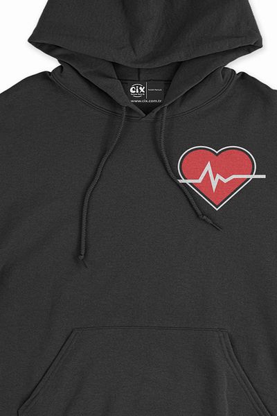 Cix Μαύρο φούτερ με κουκούλα Heart Rhythm Design