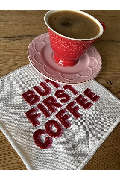 Kırmızı But First Coffee Bardak Altlığı/kokteyl Peçetesi 2’li