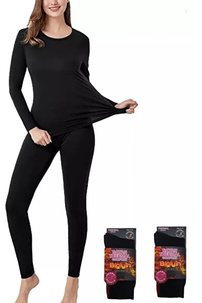 bigiyin Women's Thermal Set Women's Thermal Underwear Set 2 Pieces Thermal Socks
