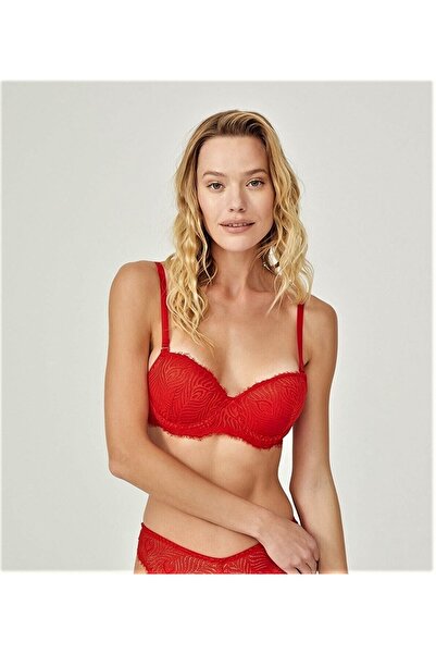 Cansoy Zeta Kırmızı Dantelli Destekli Kırmızı Sütyen