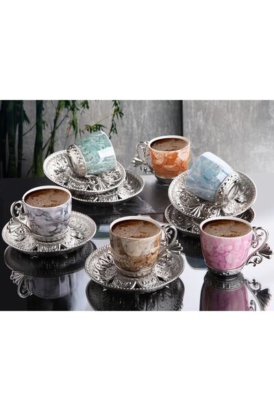 Genel Markalar Lal Karışık Desenli Kahve Seti Gümüş