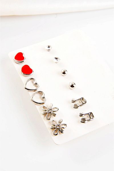 EUROMODA Note Heart Flower Designed Hoop and Ball Earrings Set of 12