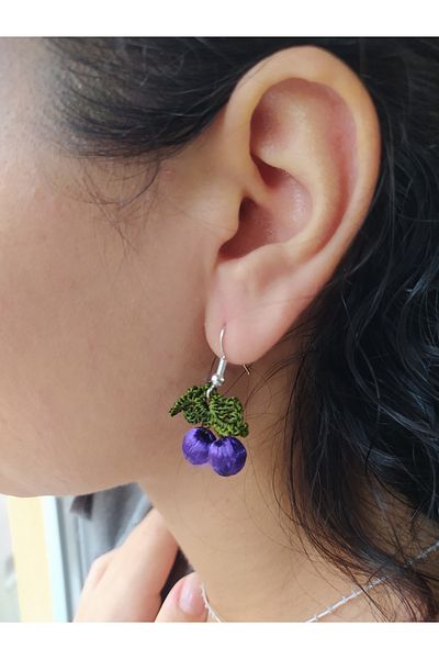 Bircan Hediyelik Cherry Earrings Model Women's Knitting - Needle Embroidery Jewelry