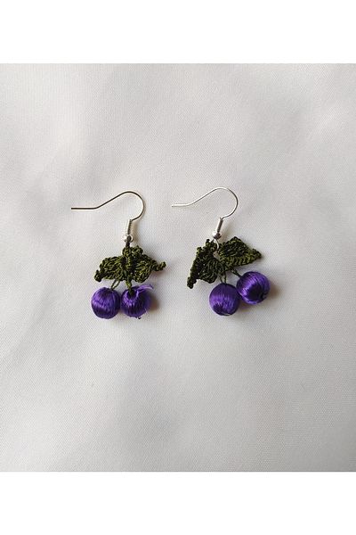 Bircan Hediyelik Cherry Earrings Model Women's Knitting - Needle Embroidery Jewelry