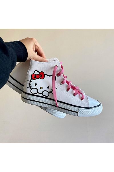 Touz Pantofi de pânză albă cu imprimeu Arde Moda Hello Kitty