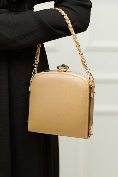 Moom Bag Γυναικεία βραδινή τσάντα φορέματος με χρυσό πλεκτό χερούλι