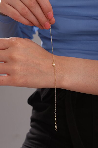 KAR DİAMOND 925 Ayar Gümüş Zincirli Altın Kaplama Kirpik Göz Model Bileklik