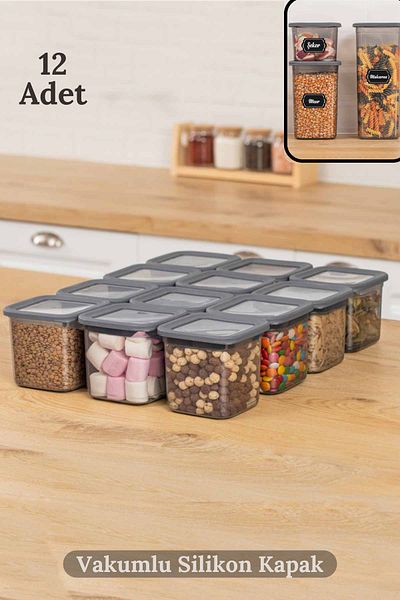HOMENIVA 12-Piece Square Seasoning Storage Container Set with Vacuum Silicone Lid - 12x(0.65 LITER) Antra