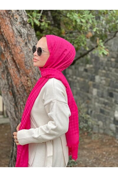 VALORSCARF Fuchsia Houndstooth Pattern Cashmere Shawl