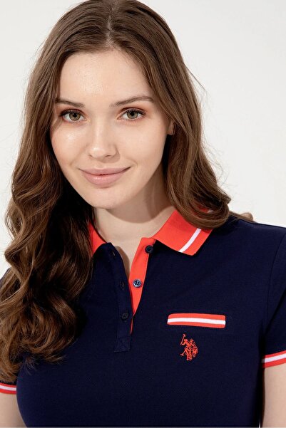 U.S. Polo Assn. تي شيرت نسائي بياقة بولو باللون الأزرق الداكن