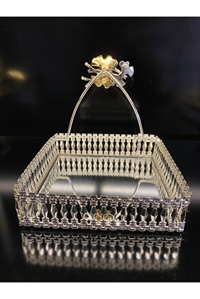 En Ucuz Mağaza Platin Gümüş Kelebek Aynalı Kare Peçetelik 18x18 Cm