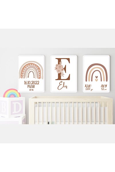 lilamtasarım 3-Piece Painting Design, Decor, Children's Room, Baby Room, Name...
