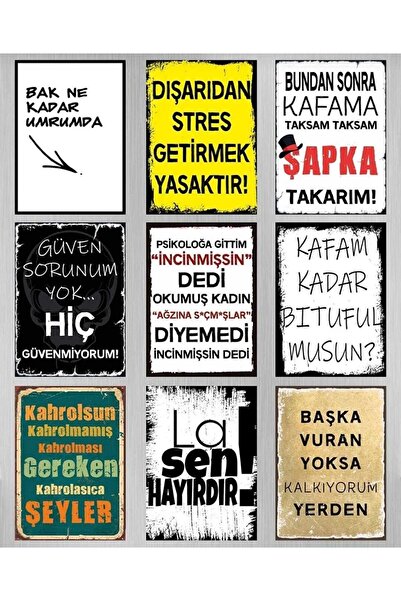 Baskı Atölyesi Duvar Yazıları Retro Ahşap Poster Tablo 9 Parça