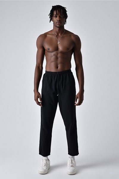 DARK AND BRIGHT Boyfriend Black Linen Trousers