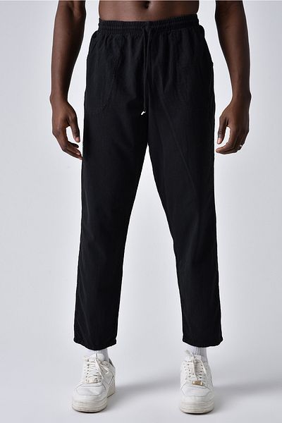 DARK AND BRIGHT Boyfriend Black Linen Trousers