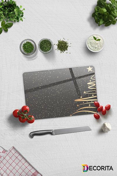 Decorita Glass Cutting Board - Glass Cutting Board |   New Year Smoked |   20cm X 30cm