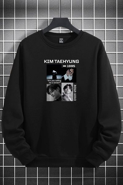 macklin Unisex Women Men Kim Taehyung Bts Printed Crew Neck Black Sweatshirt