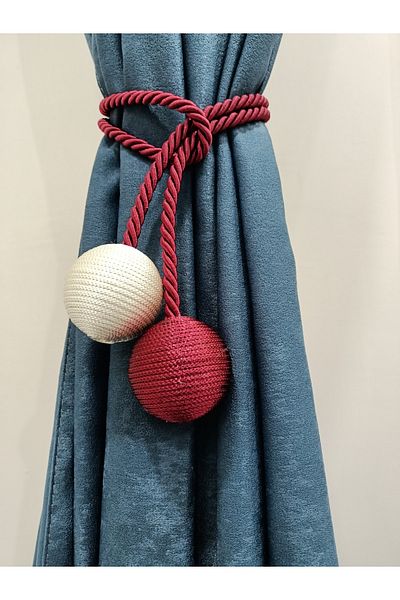 SEILL Two Ball Side Tie Backdrop Curtain Gathering Apparatus Claret Red & Cream