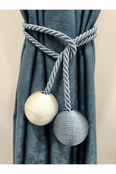 SEILL Iki Toplu Yan Bağlama Fon Perde Toplama Aparatı Indigo&krem