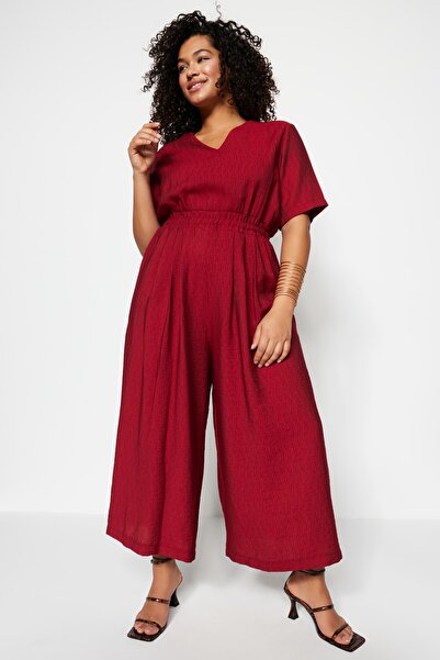 Trendyol Curve Plus Size Jumpsuit - Burgundy - Relaxed