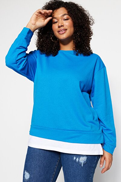 Trendyol Curve Große Größen in Sweatshirt - Blau - Oversize