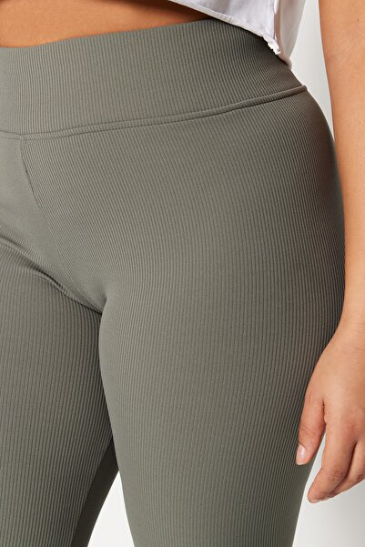 Trendyol Curve Лосини з високою талією хакі з флісу зсередини Приталені легінси Orme Plus Size TBBAW23BV00017