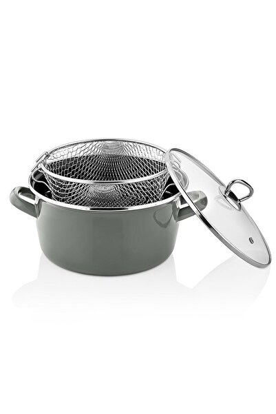 Romans Emaye 22 Cm Kızartma Tenceresi (fritöz) Antrasit Gri