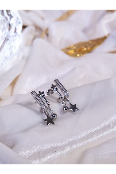 Kimolos 925 Ayar Gümüş Yıldızlı Küpe