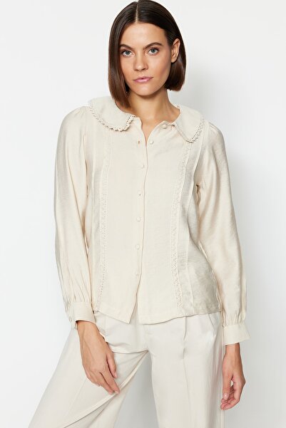 Trendyol Collection Detailní tkaná košile s kamennou krajkou TWOSS21GO0035