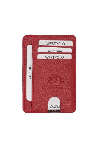 Fiyaka West Polo 358 Genuine Leather Unisex Card Holder Red