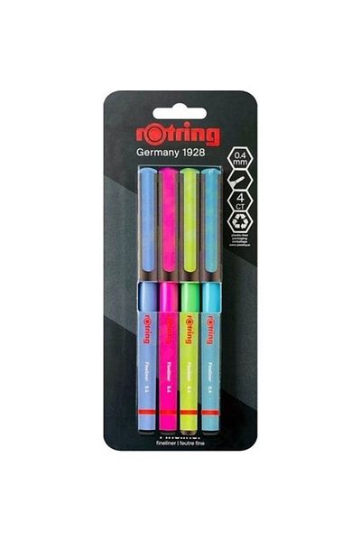 Rotring Fineliner Fine Felt Tip Pen 4 Pack Vibrant Colors
