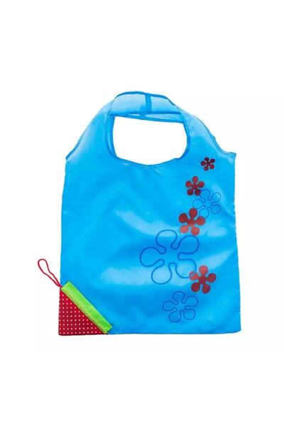 Doğal Bez Çanta 58cm X 38cm Mavi Çilek Katlanabilir Bez Market Alışveriş Pazar Torba Katlanan Siyah Çantası