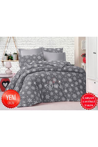 Şahinhome Genç Odası Ve Çocuk Odası Kar Tanesi Tek Kişilik Lastikli Çarşaflı Yılbaşı Nevresim Takımı