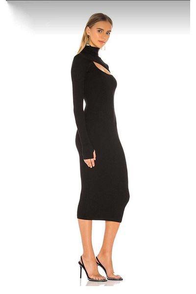 charango Rochie midi de damă, cu gât rotic, decupată, cu fereastră, cu degete, cu apăsare