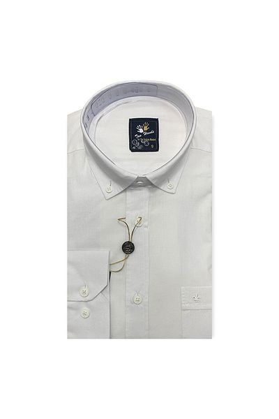 TWO HANDS Men's Casual Cut Long Sleeve Single Pocket Classic Cotton White Shirt 335