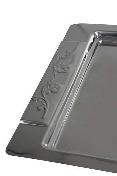 BAYDURSAN Steel Tea Tray Stainless Shiny Metal Tea Serving Tray Zumrut