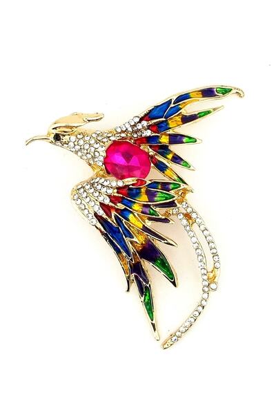Solfera Zümrüdü Anka Kuşu Phoenix Renkli Kanatlı Zirkon Taşlı Broş Rz111