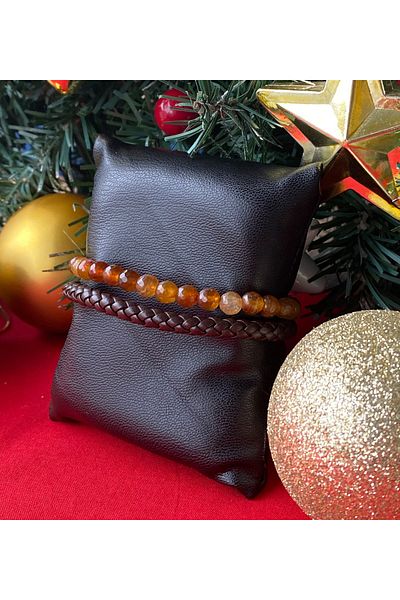 Hepsi Enteresan Agate Natural Stone Leather Bracelet, Gift for Man, Father, Father's Day, Valentine's Day