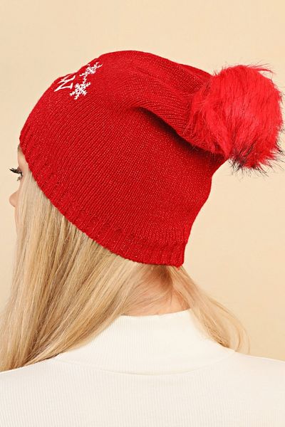 Aghilo - Red Winter Themed ''let It Snow'' Special Day Beret with Pompom