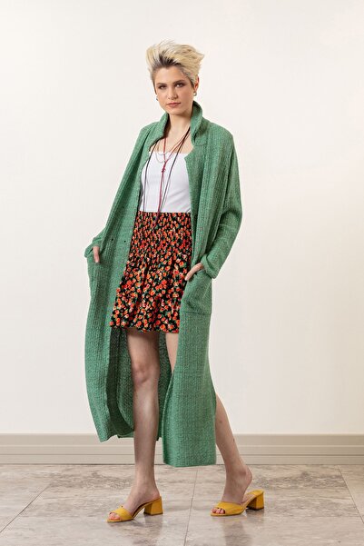 Serianno Kadın Düğme Kapama Çift Cep Detay Uzun Hırka