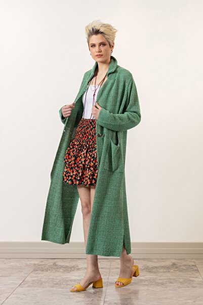 Serianno Kadın Düğme Kapama Çift Cep Detay Uzun Hırka