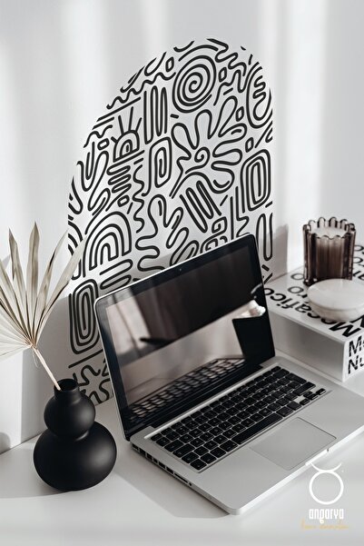 ANGARYA Bohem Ve Modern Stil, Dekoratif Çizgisel Doodle Desenler Şeffaf Duvar...