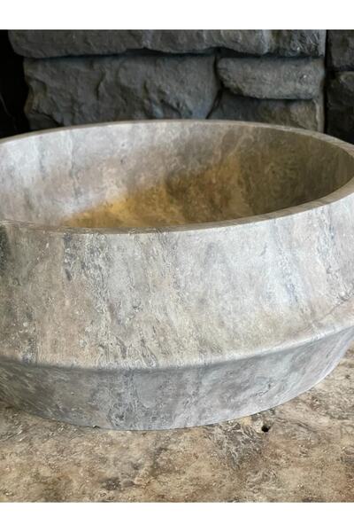 Polen Stone Silver Traverten Taş Dekoratif Özel Model Lavabo