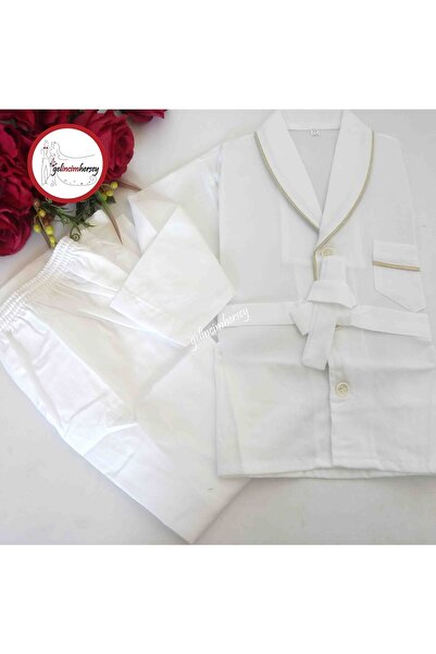 Gelincimherşey Beyaz Alt Üst Kuşaklı Düğmeli Sünnet Merasimi Pijama Takımı 9-...