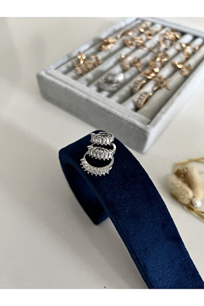 SU PERİSİ TAKI BİJUTERİ Silver Baguette Stone Set of 3 Earrings