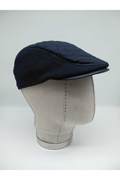 Açık Butik قبعة شتوية مبطنة من القماش باللون الأزرق الداكن للرجال قبعة لندن ا...